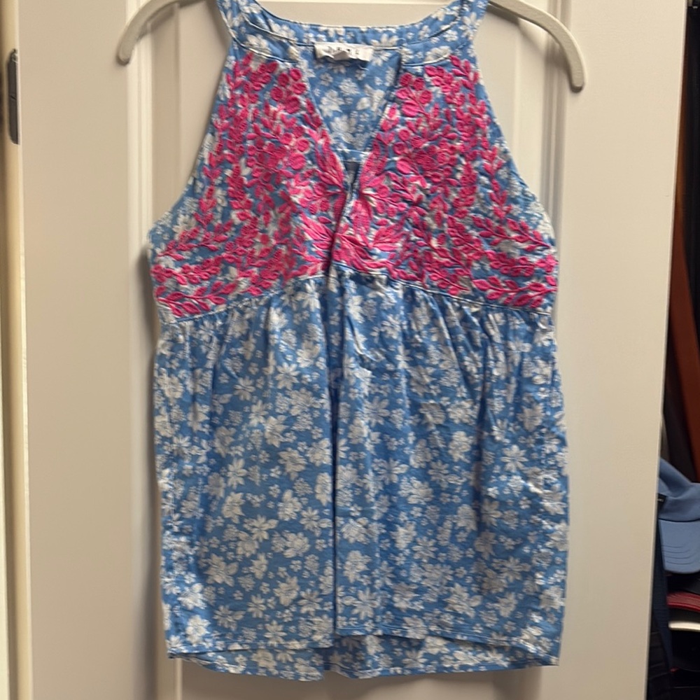THML Pink and Blue Floral Tank Top